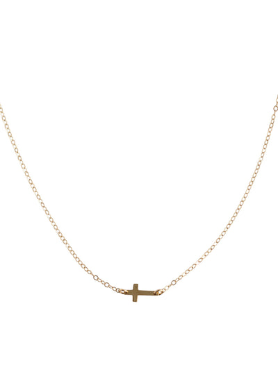 Cross Sideways Gold Necklace