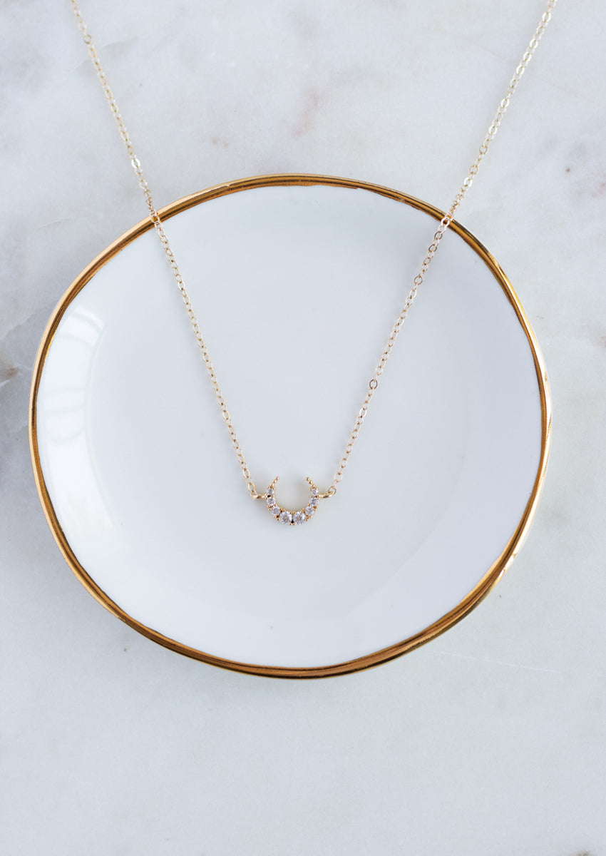 SALE Crescent Crystal Gold Choker Necklace