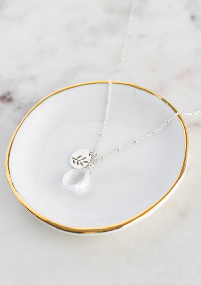 SALE Crystal Quartz Charm Long Silver Necklace