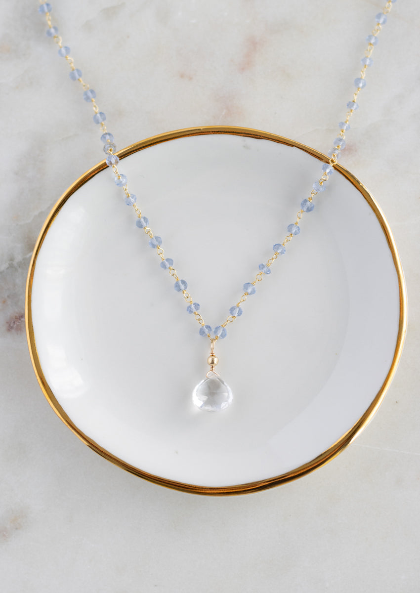 SALE Sapphire Quartz Gold Necklace