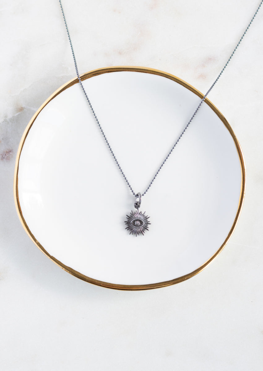 SALE Sunburst & Sapphire Silver Necklace