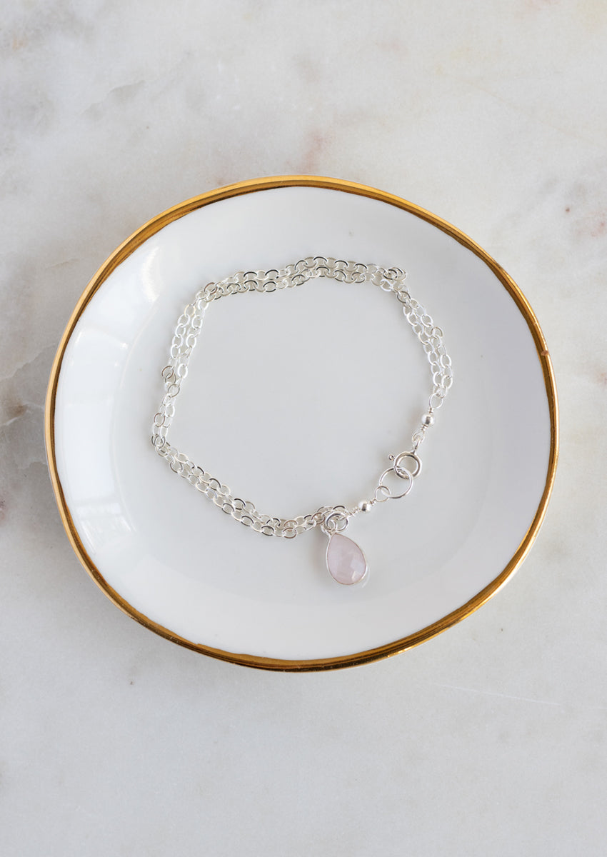 SALE Rose Quartz Charm Silver Bracelet