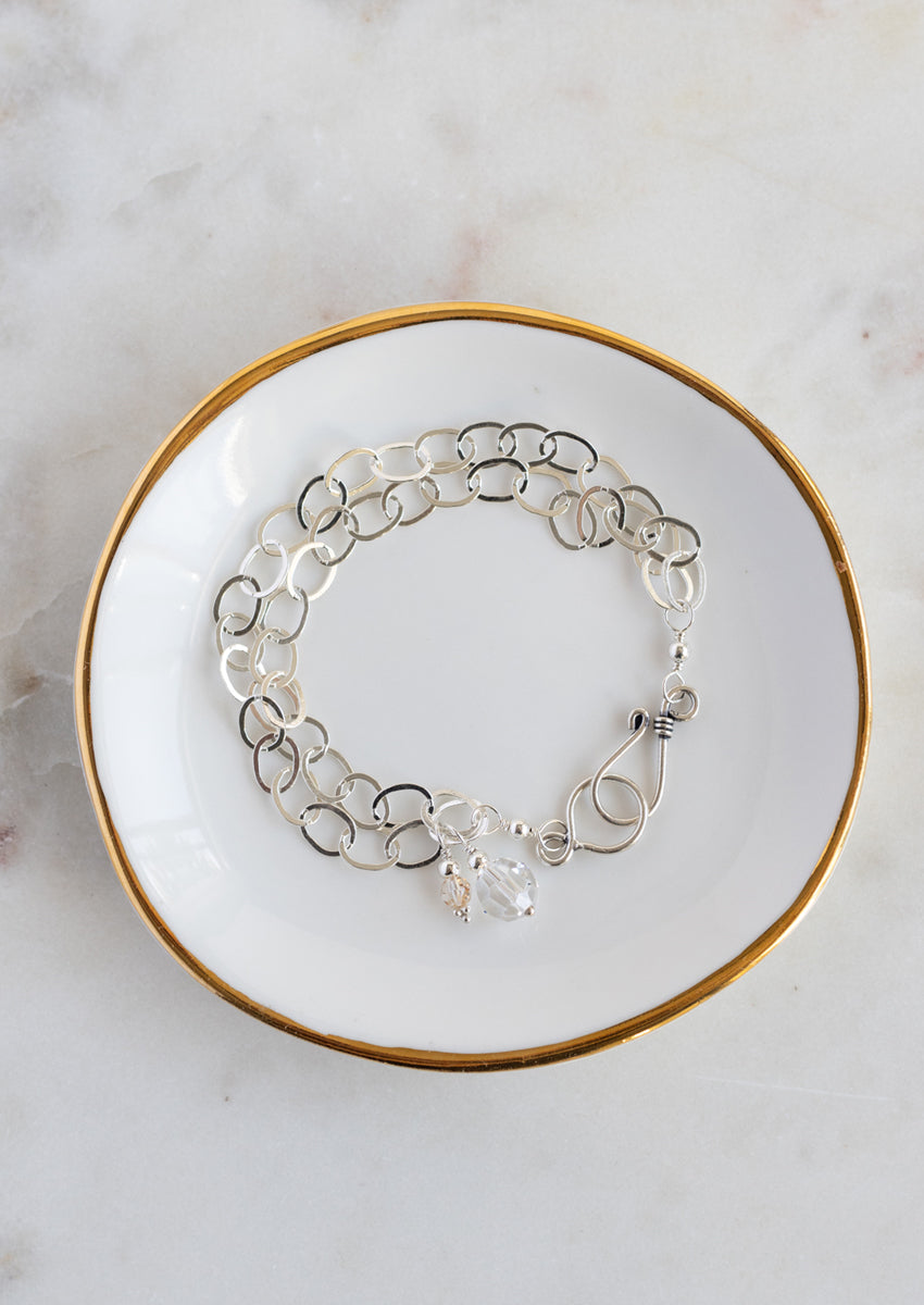 SALE Crystal Charm Double Strand Silver Bracelet