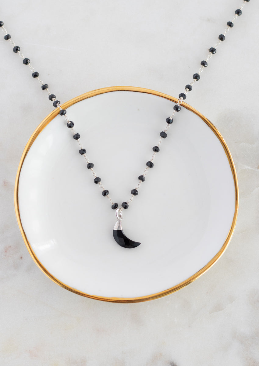 SALE Black Onyx Crescent Silver Necklace