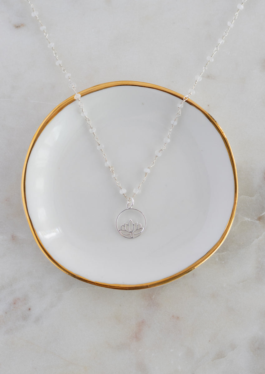 SALE Moonstone & Lotus Silver Necklace