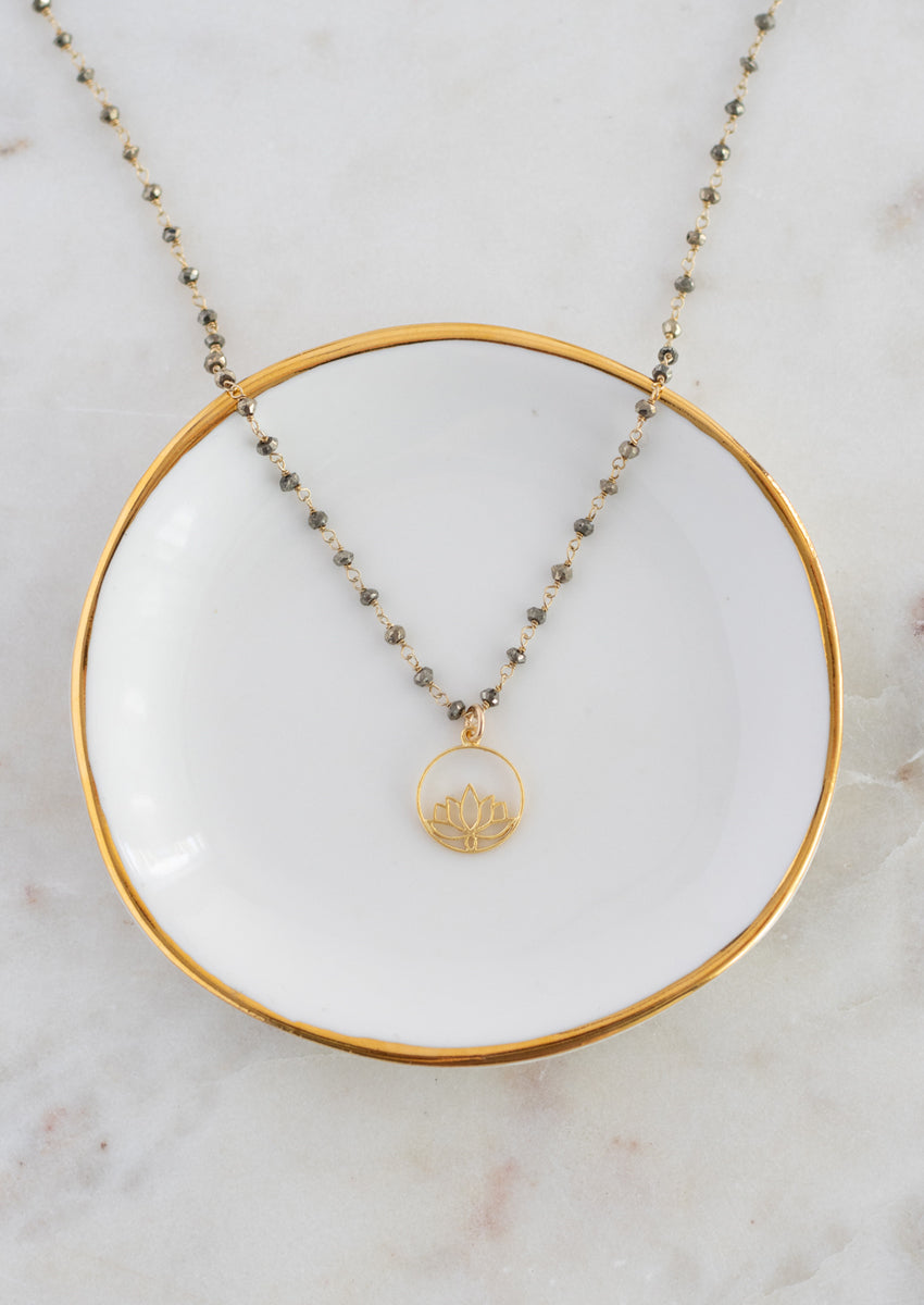 SALE Pyrite & Lotus Gold Necklace