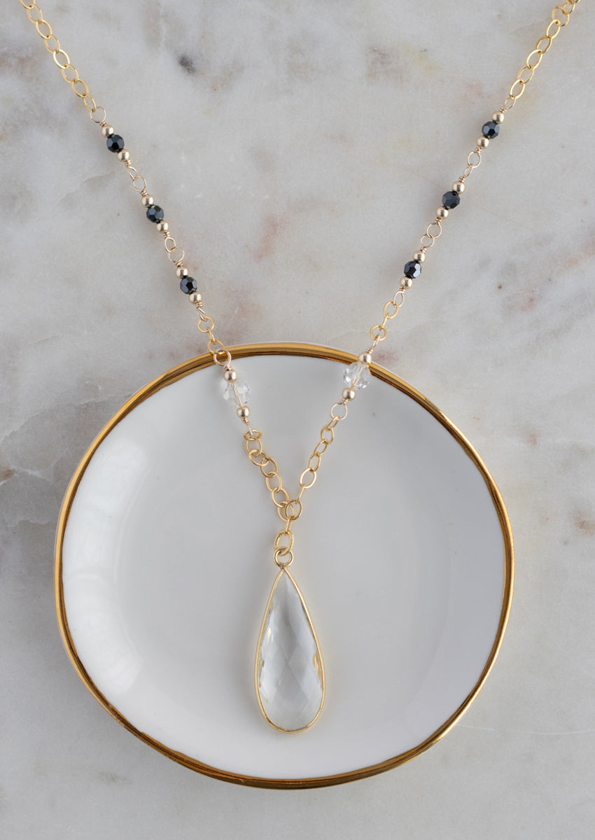 SALE Quartz & Crystal Chain Long Gold Necklace