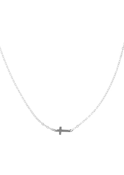 Cross Sideways Silver Necklace